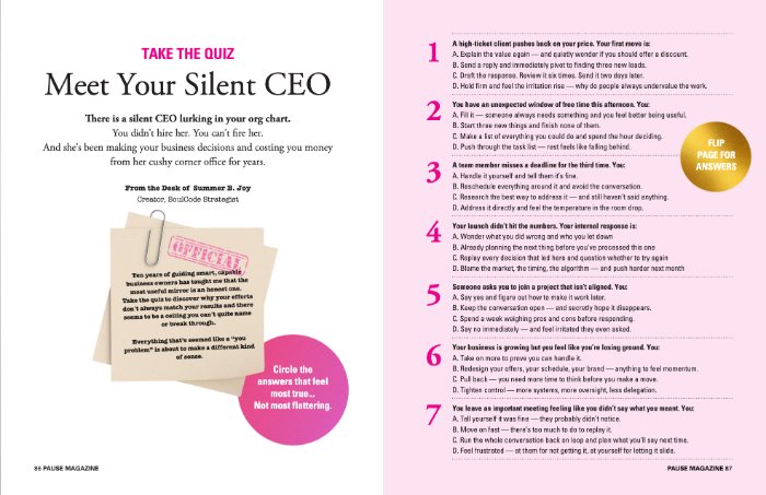 Meet Your Silent CEO — Pause Magazine spread