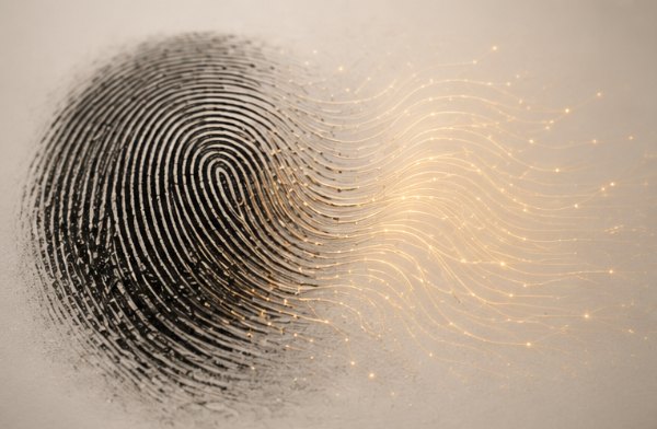 A fingerprint dissolving into light